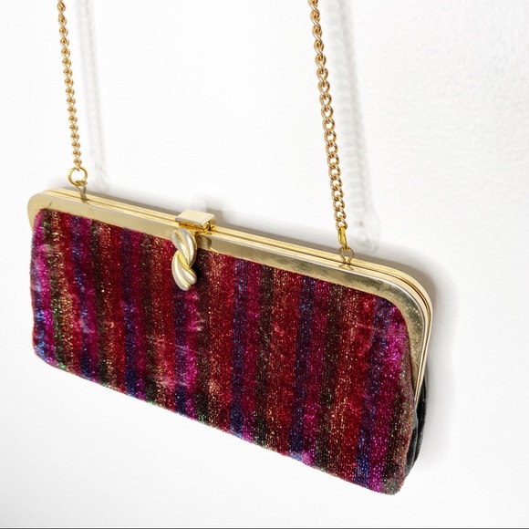 Vintage Handbags - Vintage metal frame fabric clutch multicolor